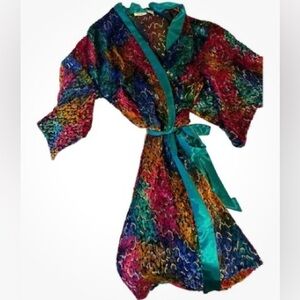 VTG Victoria's Secret Gold Label Kimono Robe burnout velvet Multi colored silver